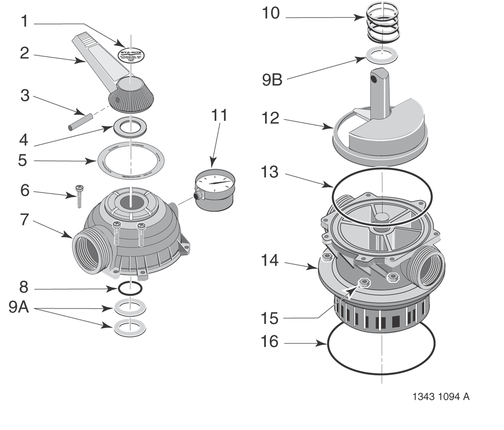 Sta-Rite 1-1/2 Inch WC112-148 Multiport Valve Parts